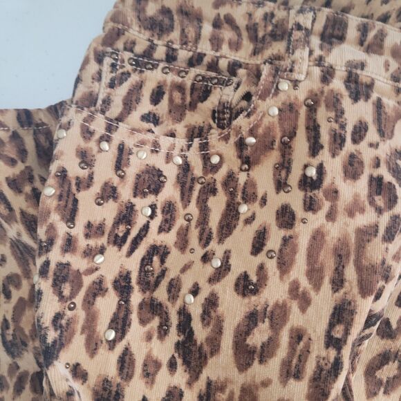Chico's size 3 pants corduroy studs pockets straight zip button animal print - Picture 5 of 15
